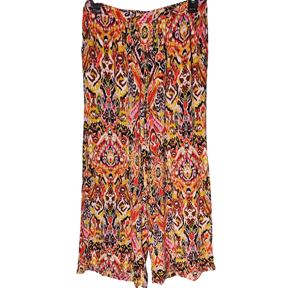 Christian Siriano Wide Leg Palazzo Ikat Print Rayon Pants Size M Boho‎ Hippie